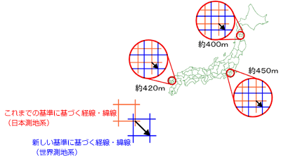 日本測地系との差はどのくらい？